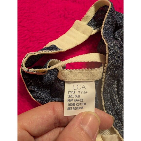 Vintage LCA Denim Bra 36B Style 717164 Blue Cotton Lace Trim Decorative Buttons - Picture 7 of 8